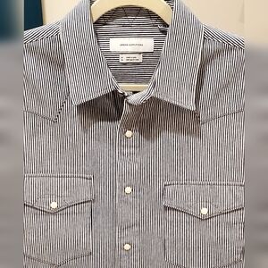 Urban Outfitters Cotton Denim Railroad Stripe Snap Down Western Shirt, Mn Med